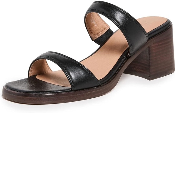 Black Leather Block Heel Sandals - Picture 2 of 8